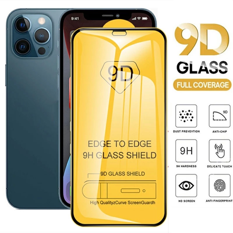 9D กระจกนิรภัยแบบเต็มหน้าจอสำหรับ iPhone 17 Air 16 16E 15 14 13 12 11 Pro Mini X XS Max XR 7 8 6 Plu
