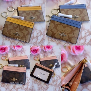 (ผ่อน0%)10เดือน🚩พร้อมส่งCOACH พวงกุญแจ ZIP CARD CASE แท้100%