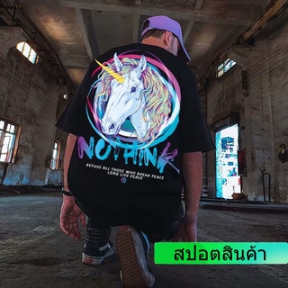 S-8XL สไตล์ฮาราจูกุการ์ตูนยูนิคอร์นพิมพ์แขนสั้นเสื้อยืดผู้ชายและผู้หญิงคู่รักโอเวอร์ไซส์เทรนด์เกาหลีบุคลิกภาพฮิปฮอปหลวมป