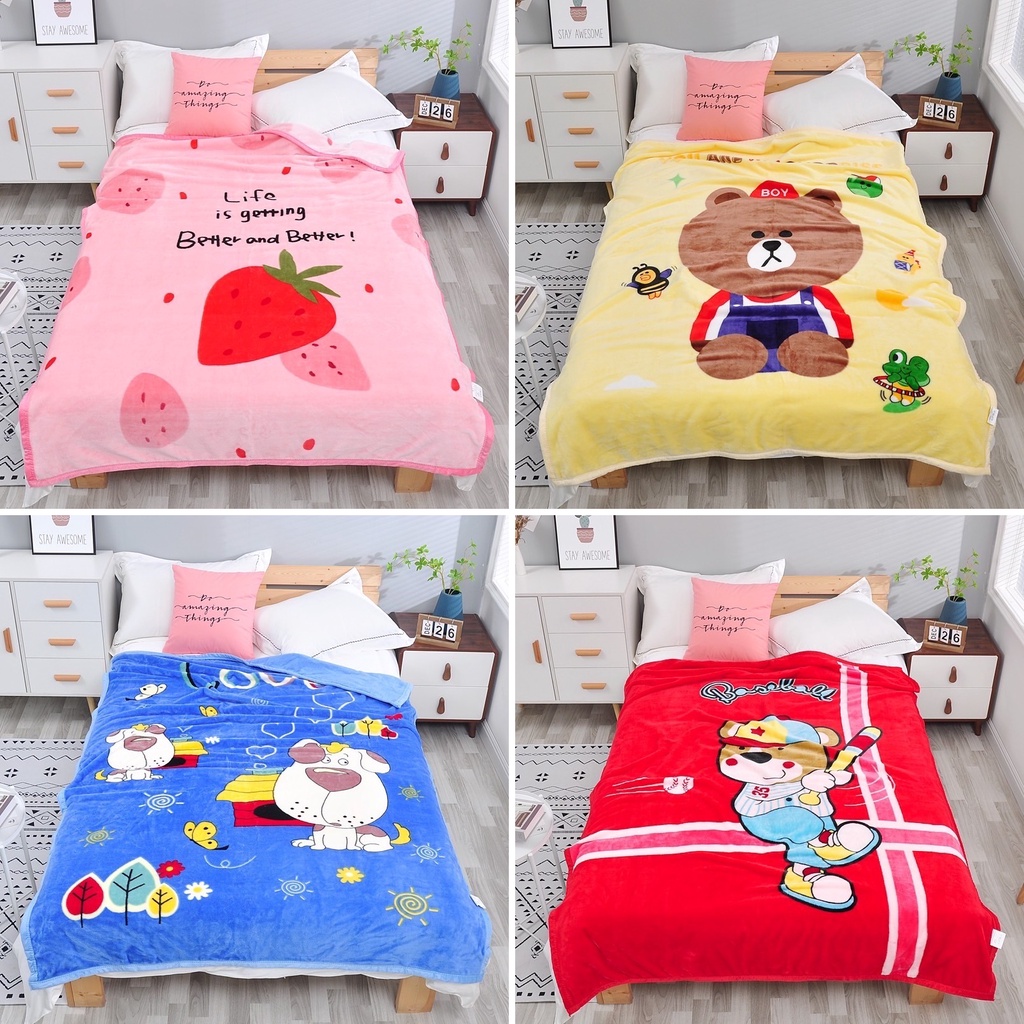 🔥โค้ด DET50MAY ลด50% 🔥 ผ้าห่มขนมิ้งค์ ลายการ์ตูน 5 ฟุต หนานุ่มขนเนียนแน่น ขนาด 150 x 200 cm.