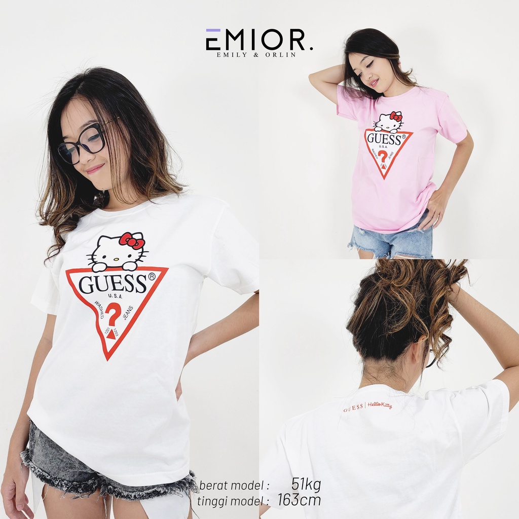 Emor เสื้อยืดผู้หญิง/เสื้อสตรีแบรนด์นําเข้าพรีเมี่ยม/เสื้อยืดแบรนด์ - HELLO KITTY GUE