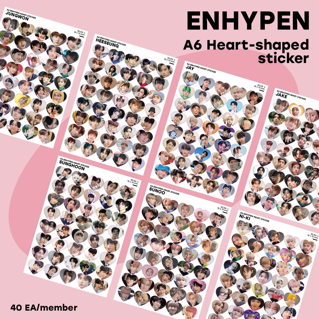 [พร้อมส่ง ] สติกเกอร์หัวใจ ENHYPEN แฟนเมด ขนาด A6 พร้อม die-cut // มี 8 แบบ (แบบละ 40 ชิ้น) ENHYPEN A6 Deco sticker