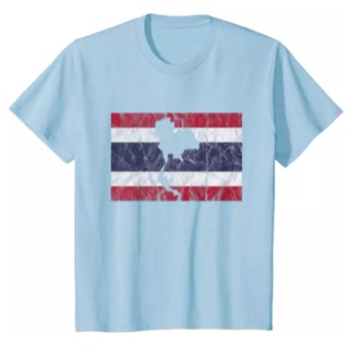 เสื้อยืดสีขาวประเทศไทยเสื้อยืดแขนสั้น Thailand T-Shirt Thai Flag Map Silhouette Travel Vacation T-Shirt Thailand Round n