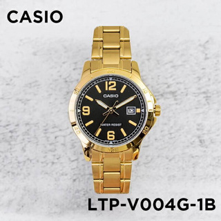 Win Watch shop นาฬิกา Casio รุ่น LTPV004G1B นาฬิกาผู้หญิง สายแสตนเลสสีทอง หน้าปัดดำ (ส่งฟรี)