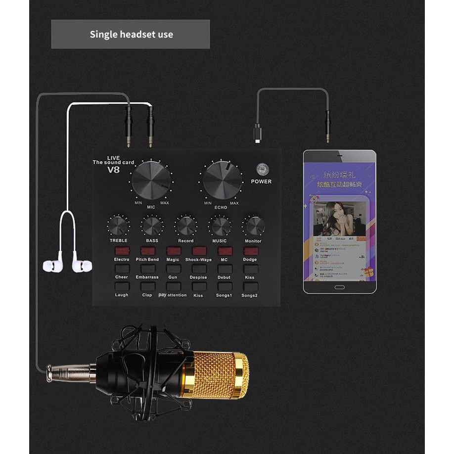 The sound card V8 Sound Card Audio Interface External USB Live Broadcast Microphone Sound Card - รูปที่ 5