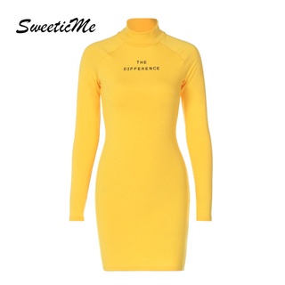 Sweeticme ชุดเดรสแขนยาวลําลอง คอกลม เข้ารูป เซ็กซี่ สีพื้น แฟชั่นสําหรับสตรี 2022