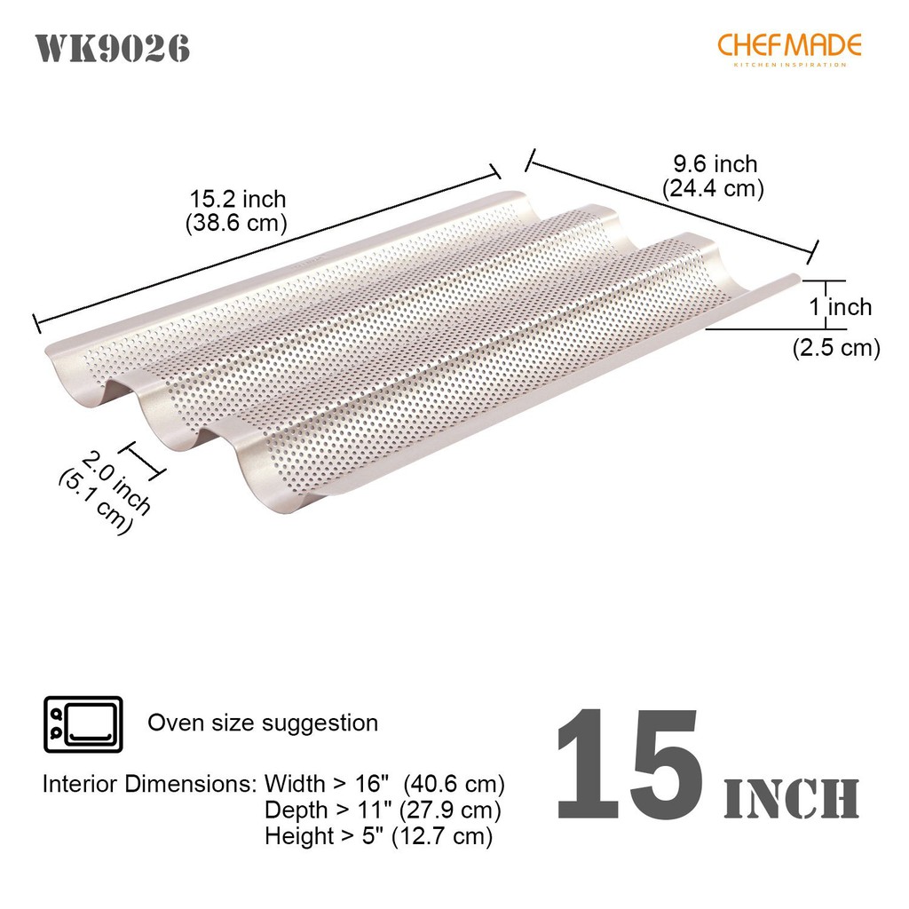 CHEFMADE พิมพ์บาแกต พิมพ์ขนมปังฝรั่งเศษ ถาดอบบาแกต Non-Stick Baguette Tray