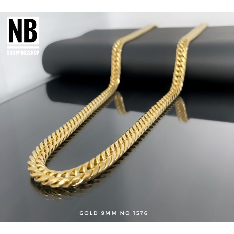 G634 สร้อยคอสแตนเลส กว้าง9-11mm สีGold ไม่ลอกไม่ดำใส่อาบน้ำได้