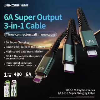 แท้👍🏻WEKOME WDC-170 สายชาร์จมัลติฟังก์ชั่น 6A 1.2m สายชาร์จแบบ 3 in1 สายเคเบิ้ลข้อมูล สำหรับโทรศัทพ์มือถือ แบบชาร์จเร็