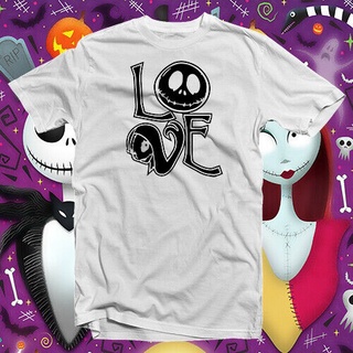 พร้อมส่ง เสื้อยืดแขนสั้น คอกลม ผ้าฝ้าย 100% พิมพ์ลาย Jack Sally Love Nightmare Before Christmas Tim Burton หลากสี แฟชั่น