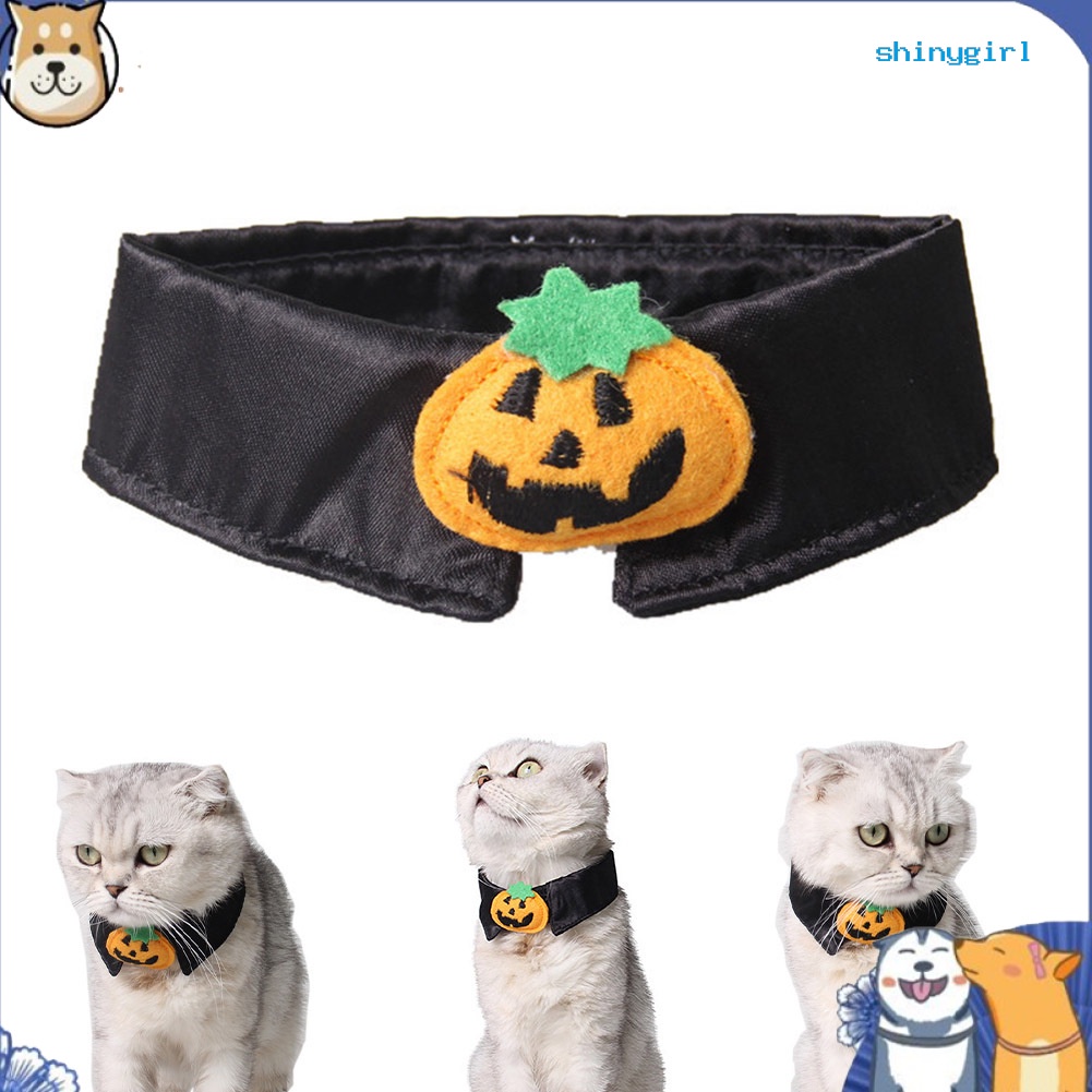 SG--Home Winter Halloween Pet Cat Dog Pumpkin Shape Polyester Adjustable Collar Tie