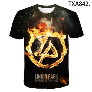 ใหม่เสื้อยืดลําลองแฟชั่นสําหรับผู้ชายผู้หญิงแขนสั้นคอกลมพิมพ์ลาย Linkin Park-3D