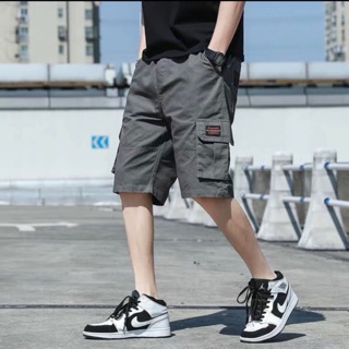 Cargo Shorts ผ้าคอตต้อน100% สีไม่ตก ทรงสวย ใส่สบาย กางเกงขาสั้นเอวยืด กระเป๋าข้าง ผู้ชาย Goodwin GW 9645