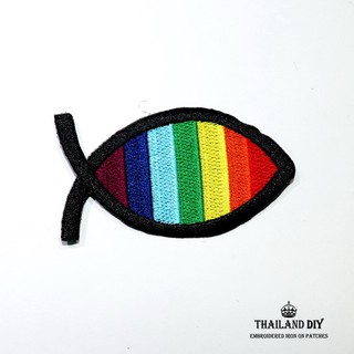 ตัวรีดปลาสายรุ้ง ลาย ปลา สีรุ้ง Rainbow Fish Tattoo WOP Patch งานปัก DIY ตัวรีด เสื้อ กระเป๋า กางเกง ยีนส์ อาร์ม แนวๆ