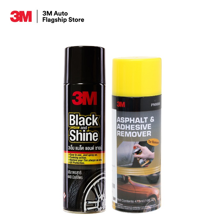 3M ผลิตภัณฑ์ลบคราบยางมะตอย และคราบกาว PN9886 + Black & Shine โฟมทำความสะอาดเคลือบยาง