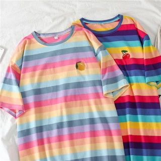 chaochao shop เสื้อยืดเรนโบว์ เสื้อยืดแฟชั่นเกาหลีใหม่สบาย ๆ จากโรงงานโดยตรง #HAN SY SOCIETY