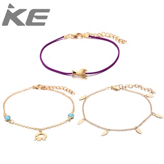 Korean version of simple cute little fish elephant anklet set leaf animal anklet 3-piece set f