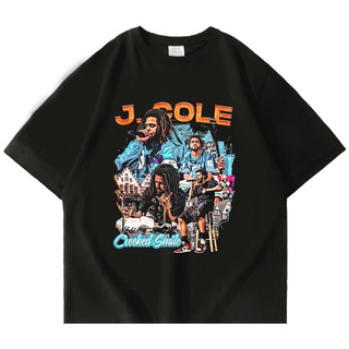 เสื้อยืดพิมพ์ลายแฟชั่น เสื้อยืดคอกลม แขนสั้น พิมพ์ลายกราฟฟิค Rapper J Cole Crooked Smile สไตล์ฮาราจูกุ สตรีท สีดํา แฟชั่