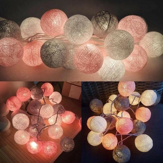 โคมไฟลูกโลกผ้าฝ้าย String Fairy 20 Led สําหรับงานแต่งงานห้องนอน