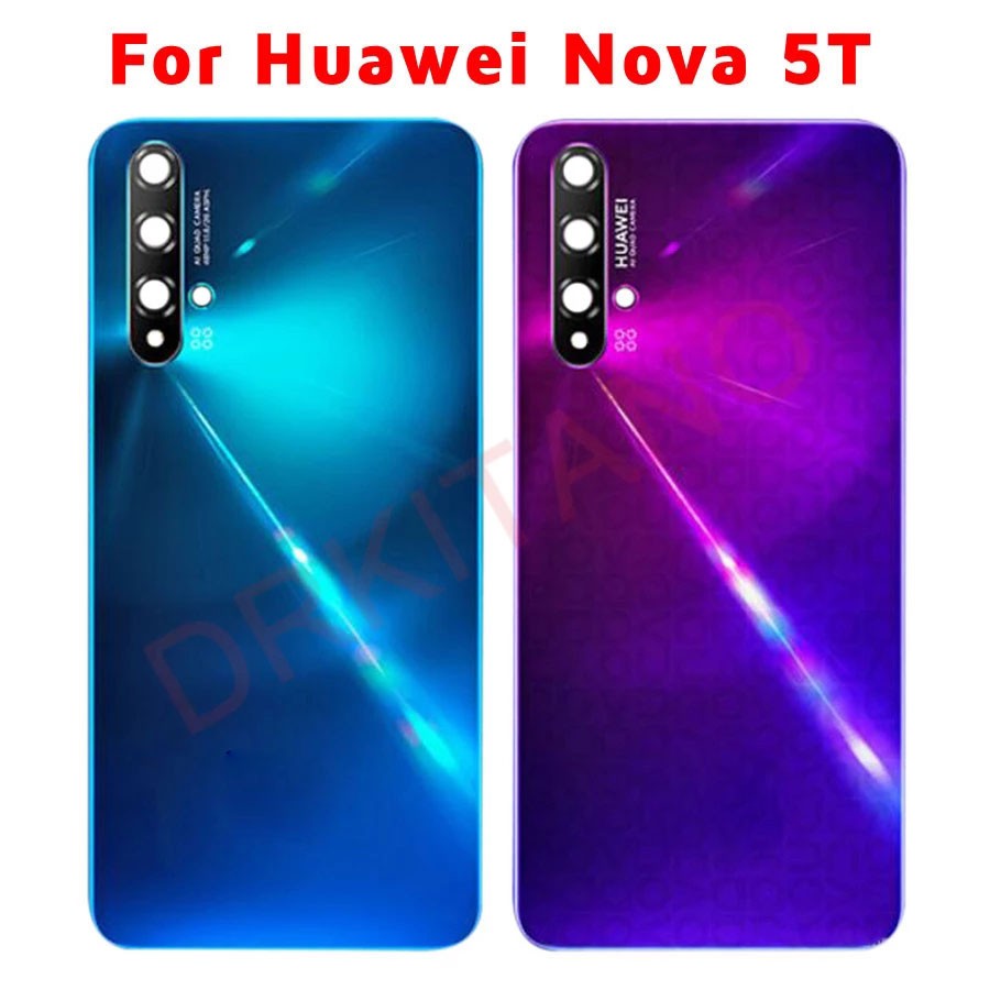 แผงกระจกด้านหลังสําหรับ Huawei Nova 5T ฝาครอบแบตเตอรี่ด้านหลังประตูเปลี่ยนสําหรับ Huawei Nova 5T ฝาหลังแบตเตอรี่