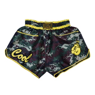 THAISMAI -LD17 Lady Boxing Shorts , กางเกงมวยหญิง ผ้า ซาตินลายทหาร/เหลือง