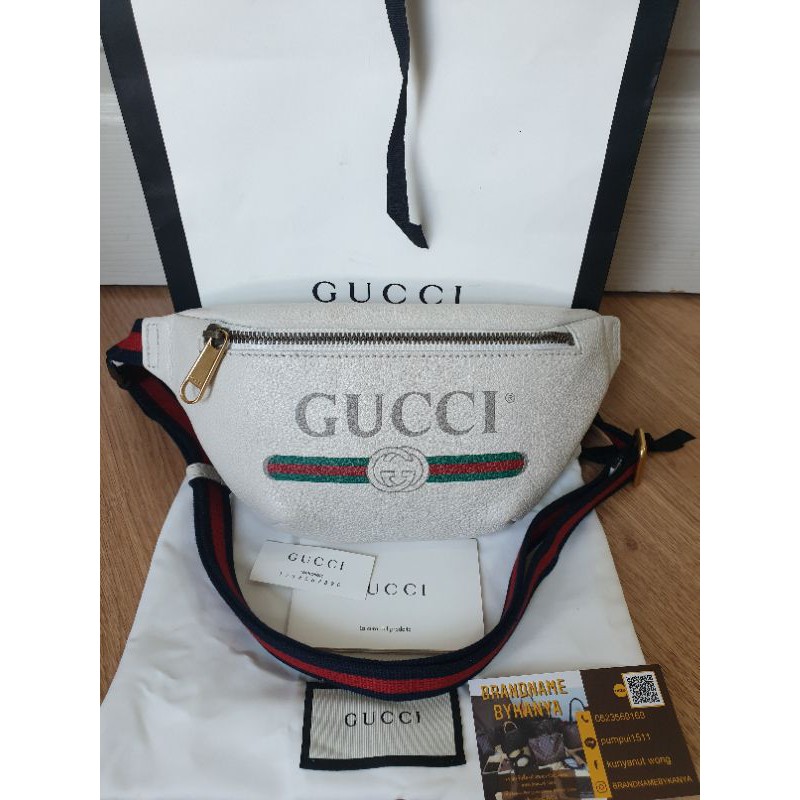 gucci belt bag mini printขาว แท้ สายยาว110cm.