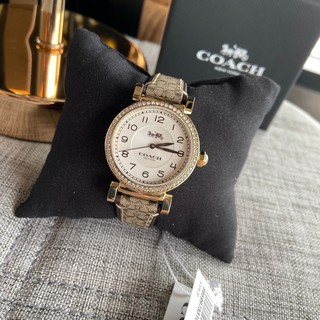 🎀 (สด-ผ่อน) นาฬิกา สายหนัง สีทอง สายหนัง สีน้ำตาล 14503397 Coach Womens Madison Gold Brown Leather Strap Glitz Watch