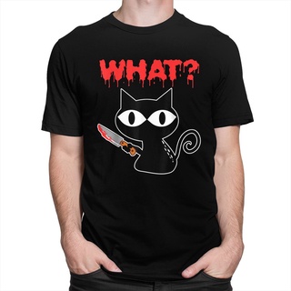 เสื้ เสื้อยืดแขนสั้น พิมพ์ลายแมว Wha D Murderous Cat สีดํา สําหรับวัยรุ่น ฟิตเนสS-5XL