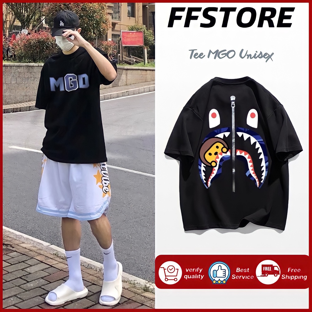 เสื้อยืดผู้ชายและผู้หญิง Mgo ผ้าคอตตอน ทรงหลวม แขนหลวม เสื้อยืด FFSTORE unisex