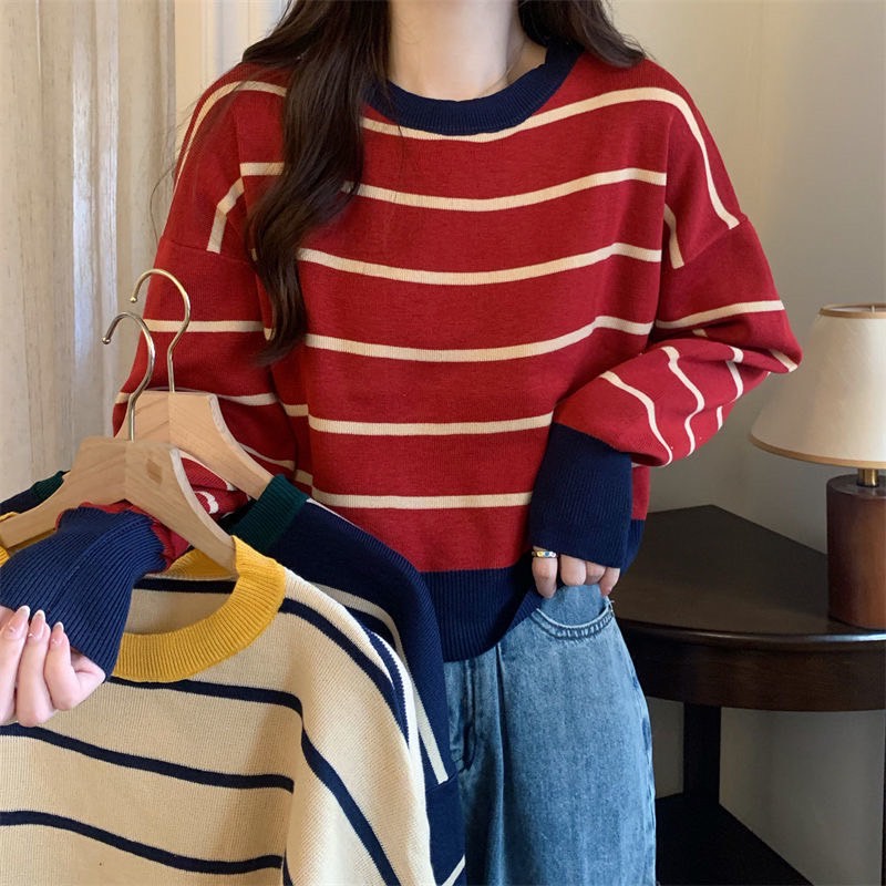 ZARZ.SHOP *พร้อมส่ง*เสื้อสเวตเตอร์ลายทาง 2693