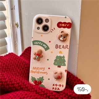 Christmas Case🎄 เคสลายคริสต์มาส 🧸 เคสหนังลายคริสต์มาสหมีนูน