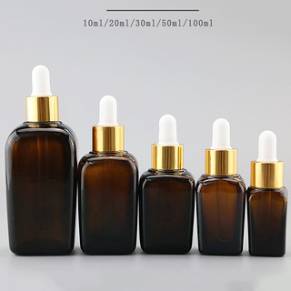 พร้อมส่ง10/15/20/30/50/100ml ขวดสี่เหลี่ยมขวดแก้วสีชาขวดแก้วสีน้ำตาลแบบหยด จุกแบบดรอปเปอร์dropperขวดเติมขวดเซรั่มขวดเติม