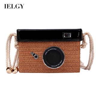 IELGY womens straw woven camera funny chain woven messenger bag