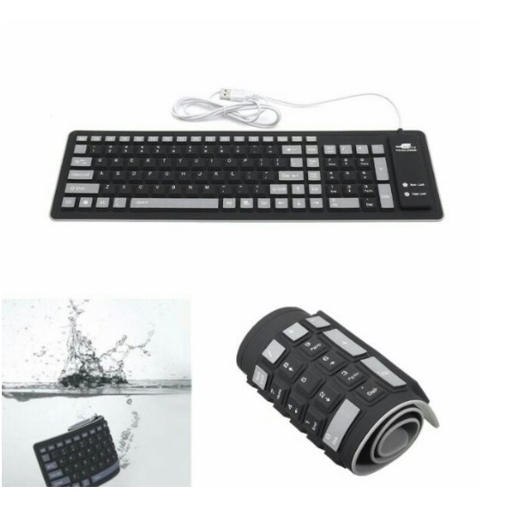 FLEXIBLE Keyboard USB คีย์บอร์ด แบบยาง กันน้ำ ม้วนเก็บได้ มีแป้นพิมพ์ภาษาไทย+อังกฤษ+ตัวเลข สินค้าของแท้100%