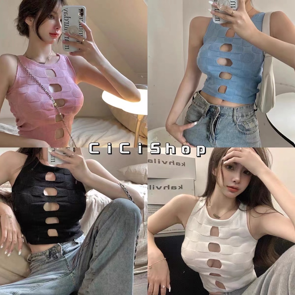 Cicishop(6790)เสื้อไหมพรมแขนกุด เว้าช่วงอก ผ้านุ่มยืดได้ เซ็กซี่เผ็ดมากกกค่า🔥🔥