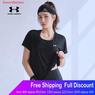 ผ้าฝ้าย 100% Under Armour เสื้อยืดผู้ชายและผู้หญิง การค้าต่างประเทศ Under Armour เสื้อผ้าโยคะแขนสั้นแห้งเร็วท็อ