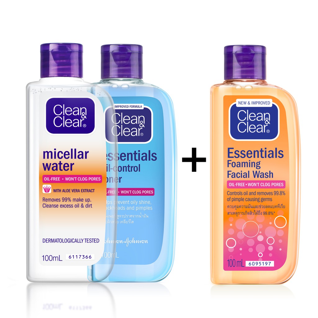 Clean & Clear Micellar Water100ml+Clean & Clear Essential Foaming FacialWash100ml.+ Essentials Oil C