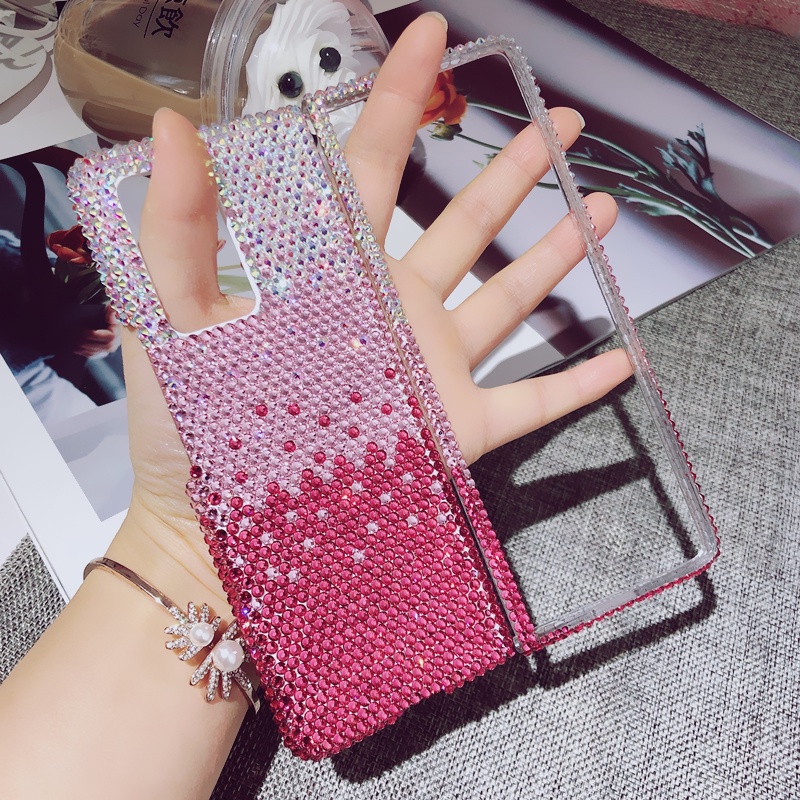 Samsung Galaxy Z Fold 8 Ultra 7 6 5 4 2 3 Fold8 Fold7 5G แฟชั่นหรูหรา Handmade Full Bling สีชมพูไล่ระดับสีคริสตัลเพชรกรณี