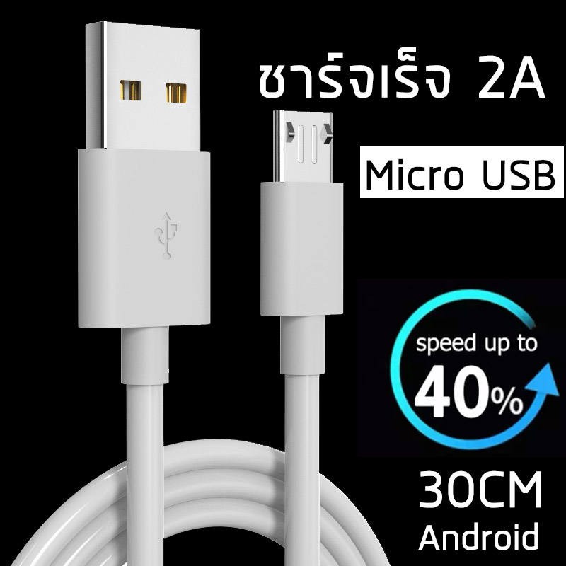 ไมโครชาร์จที่รวดเร็วสาย USB 2A ชาร์จพัดลมUSB สายชาร์จ Android micro USB ยาว 30CM USB-30