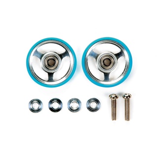 TAMIYA 95348 17mm ALUMINUM ROLLERS w/PLASTIC RINGS (LIGHT BLUE)