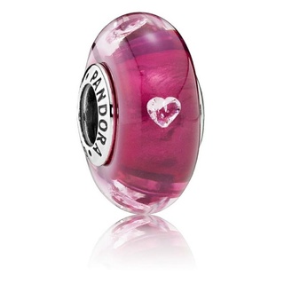 (พร้อมส่ง)*New*Pandora Pink Heart Murano Glass Charm