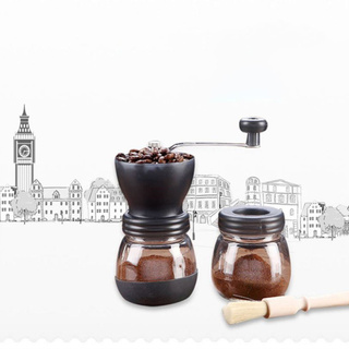 Coffee Bean Grinder เครื่องบดกาแฟวินเทจ ปรับความละเอียดได้ แถมแปรงทำความสะอาด+กระปุกเก็บกาแฟ