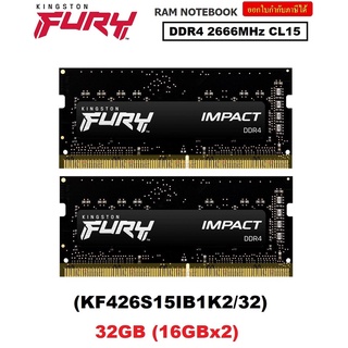 32GB (16GBx2) DDR4/2666 RAM NOTEBOOK (แรมโน้ตบุ๊ค) KINGSTON FURY IMPACT (KF426S15IB1K2/32) CL15 ประกันตลอดการใช้งาน