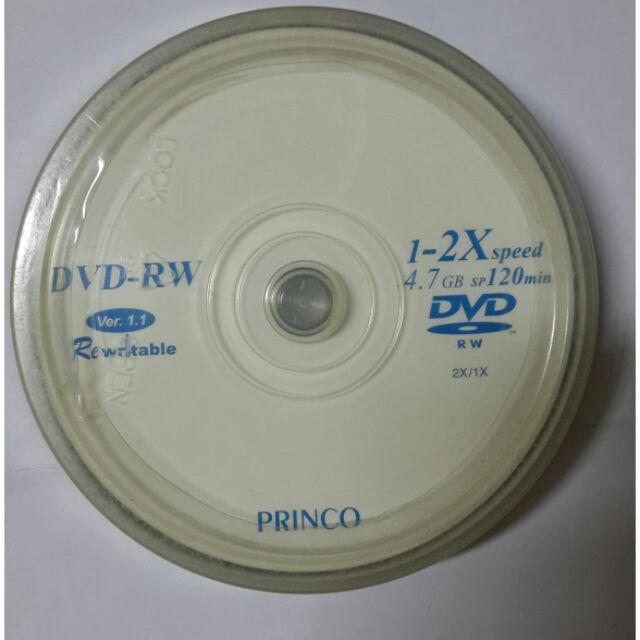 แผ่นเปล่า​ DVD -​RW​  1-2X Speed   4.7​ GB​  Princo​ จำนวน​  1​0​ แผ่น
