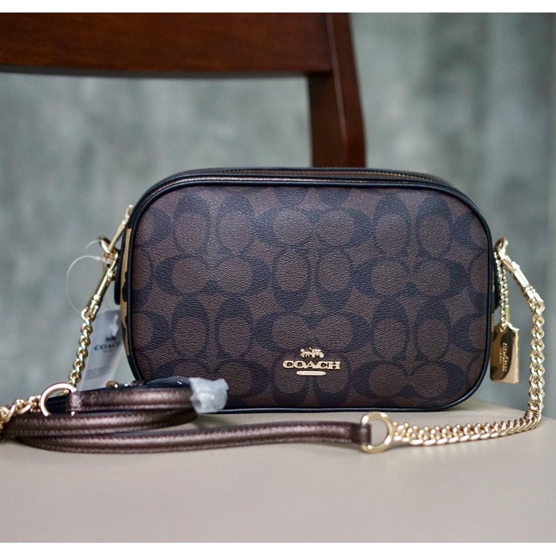 👑ผ่อน0%~แท้100%👑 กระเป๋าสะพาย ลายซีน้ำตาล ลายเสือ COACH F35083 ISLA CHAIN CROSSBODY