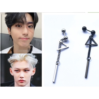 Kpop StrayKids Han Felix ต่างหูสตั๊ด ทรงสามเหลี่ยม สายโซ่ สําหรับเด็ก
