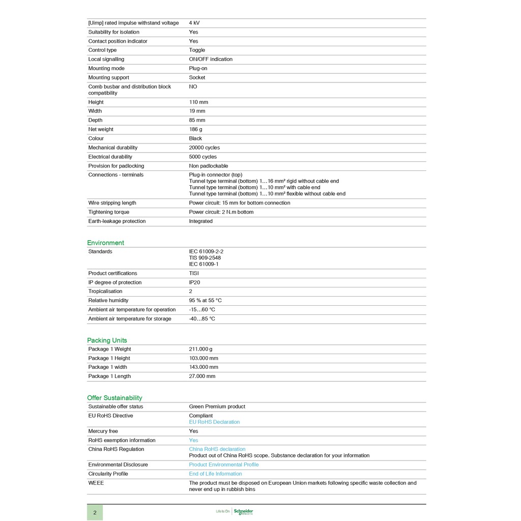Schneider Electric - RCBO เซอร์กิตเบรกเกอร์ ลูกย่อยชนิด 32 แอมป์ 1 โพล 10kA_QO132C10RCBO30 ที่ร้าน PlugOn - รูปที่ 3