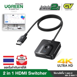 UGREEN รุ่น 70607 HDMI Switch 4K 60Hz HDMI 2.0 Splitter Switcher 2 in 1 Out/1 in 2 Out, Bi-Directional HDMI Box ยาว 1M.