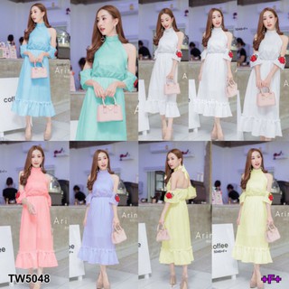 TW5048  Maxidress แม็กซี่เดรสกระโปรงเปิดไหล่