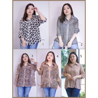 เสื้อเชิ้ตแขนยาว เสื้อชีฟองซีทรู ลายเสือ ลายงู เสื้อสาวอวบ หน้าผ้า 50" Chiffon Plus Size Blouse / Plus Size Shirt